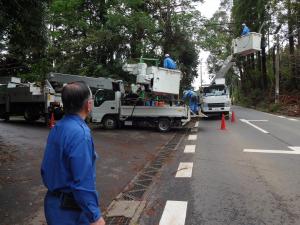 台風19号において発生した停電復旧工事を視察する北村市長