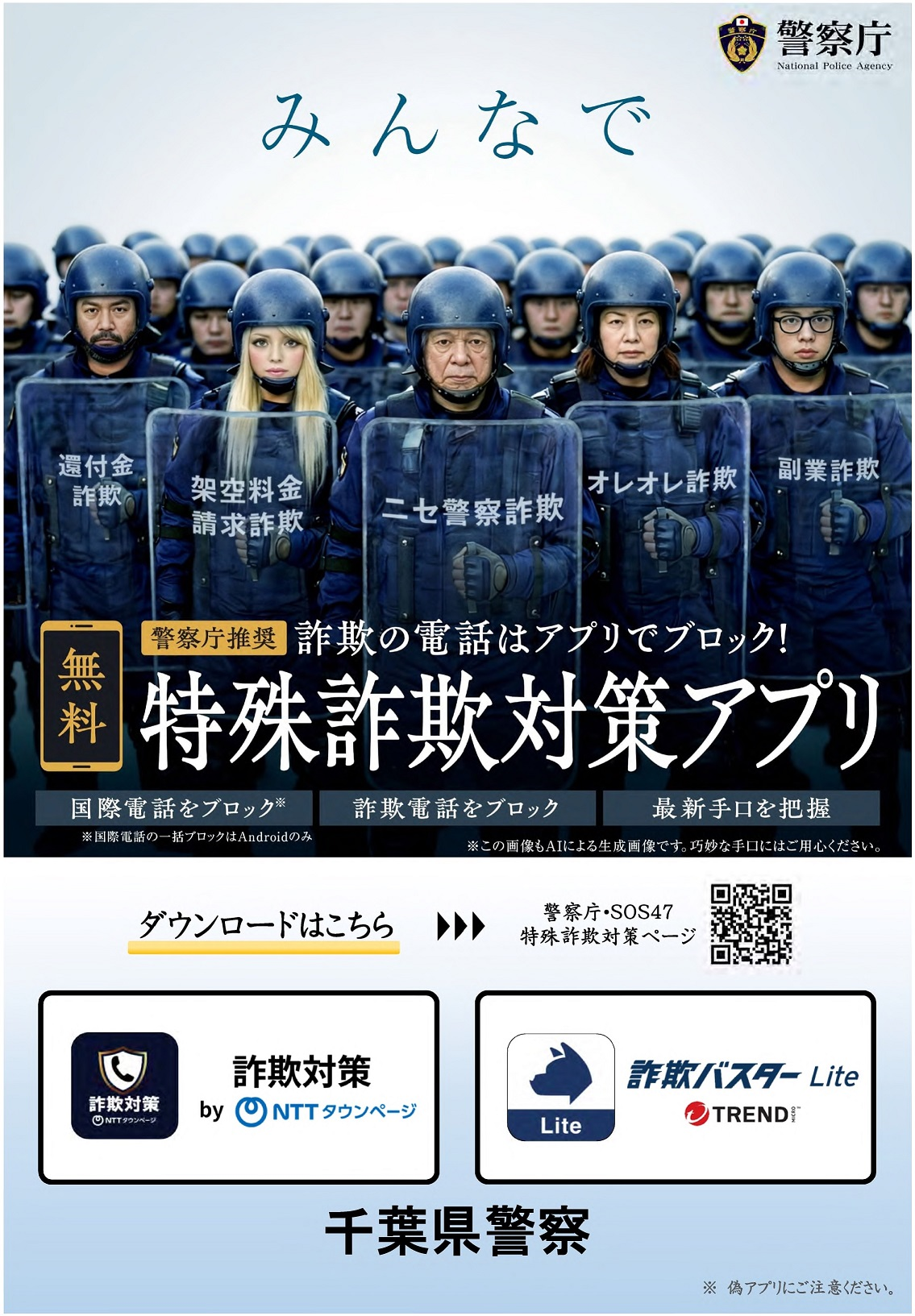 警察庁が推奨する、電話de詐欺対策のアプリについてのチラシ。