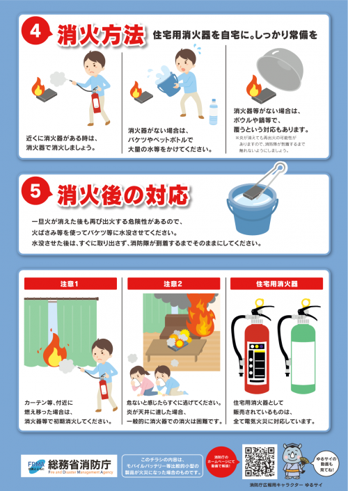 モバイルバッテリー火災の初期消火についての裏面